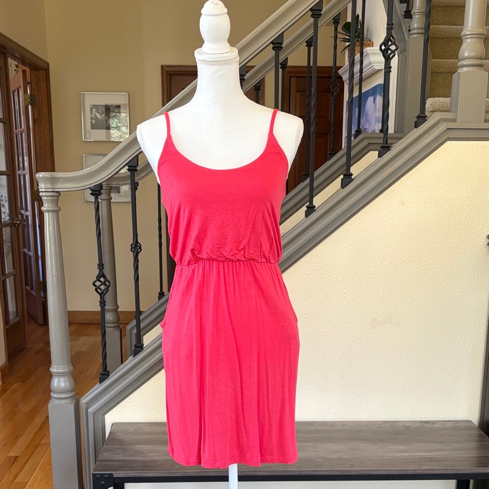 Alya Pink Spaghetti Strap Elastic Waist Dress with Pockets Size Small